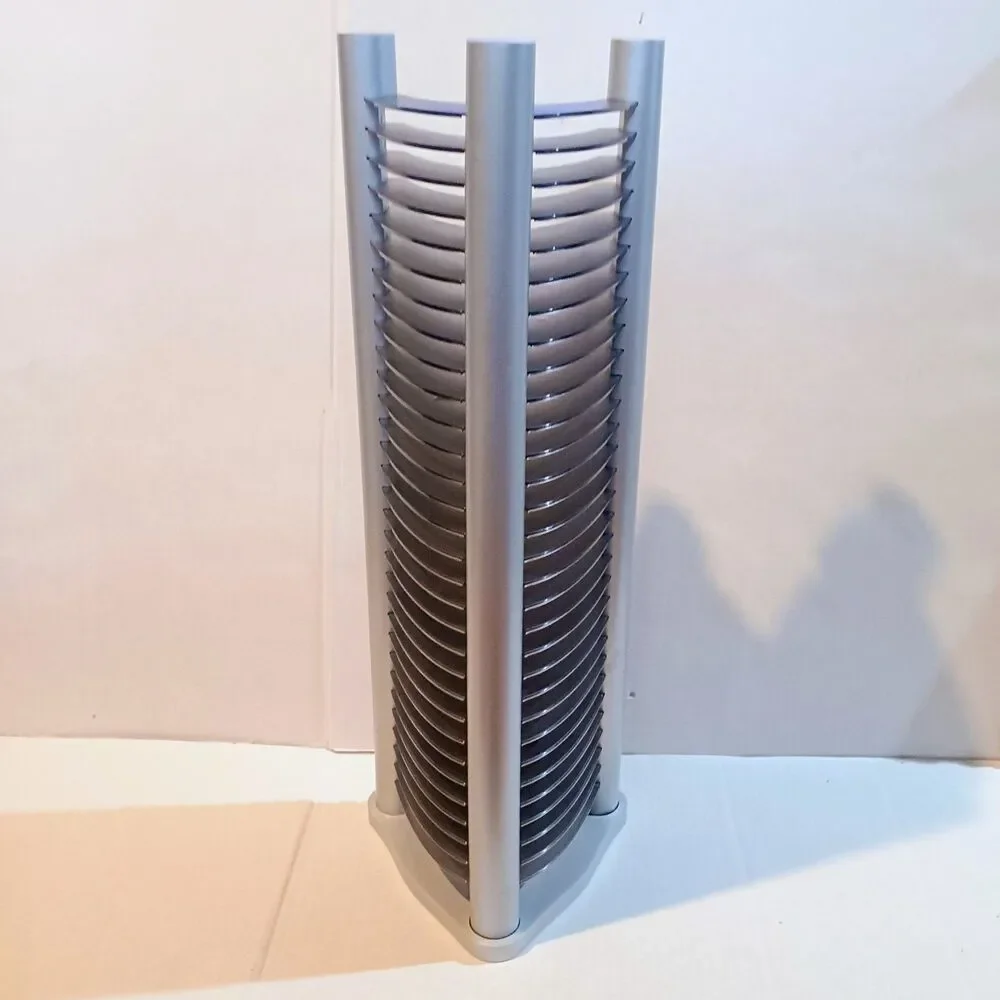 Vtg Atlantic Stackable CD Tower-30 Slots-Gray/Silver-2000-Plastic & Wood Comp